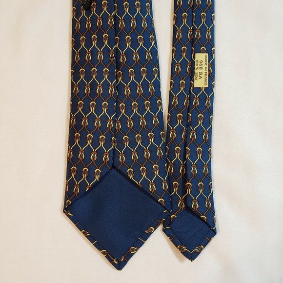 Hermes 100% Authentic Silk Tie  Geometrical Patterns Knots Navy Blue - Picture 5 of 12